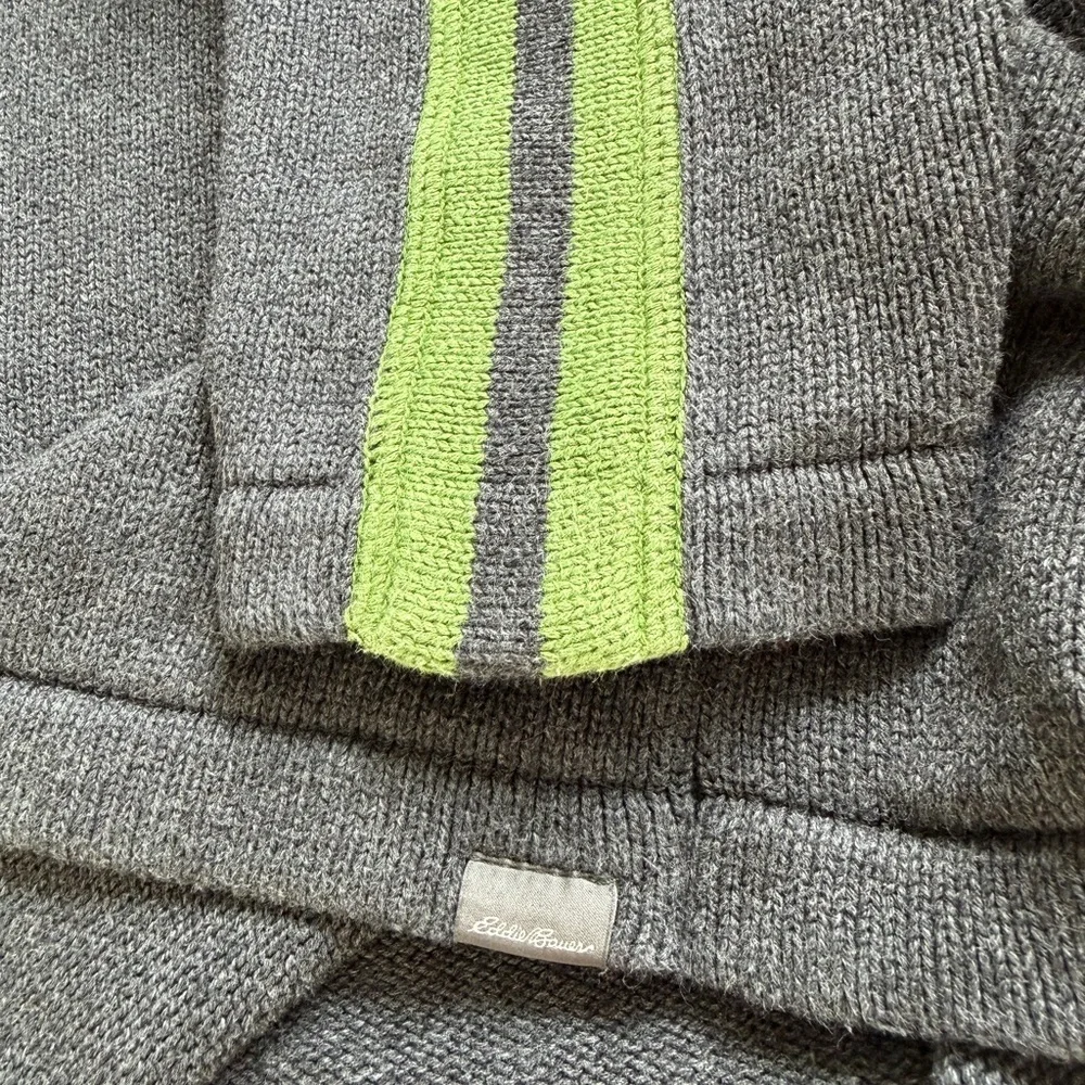 Eddie Bauer Sweater Pullover 1/4 Zip Charcoal/Lime Green Sz L 100%Cotton Grandpa